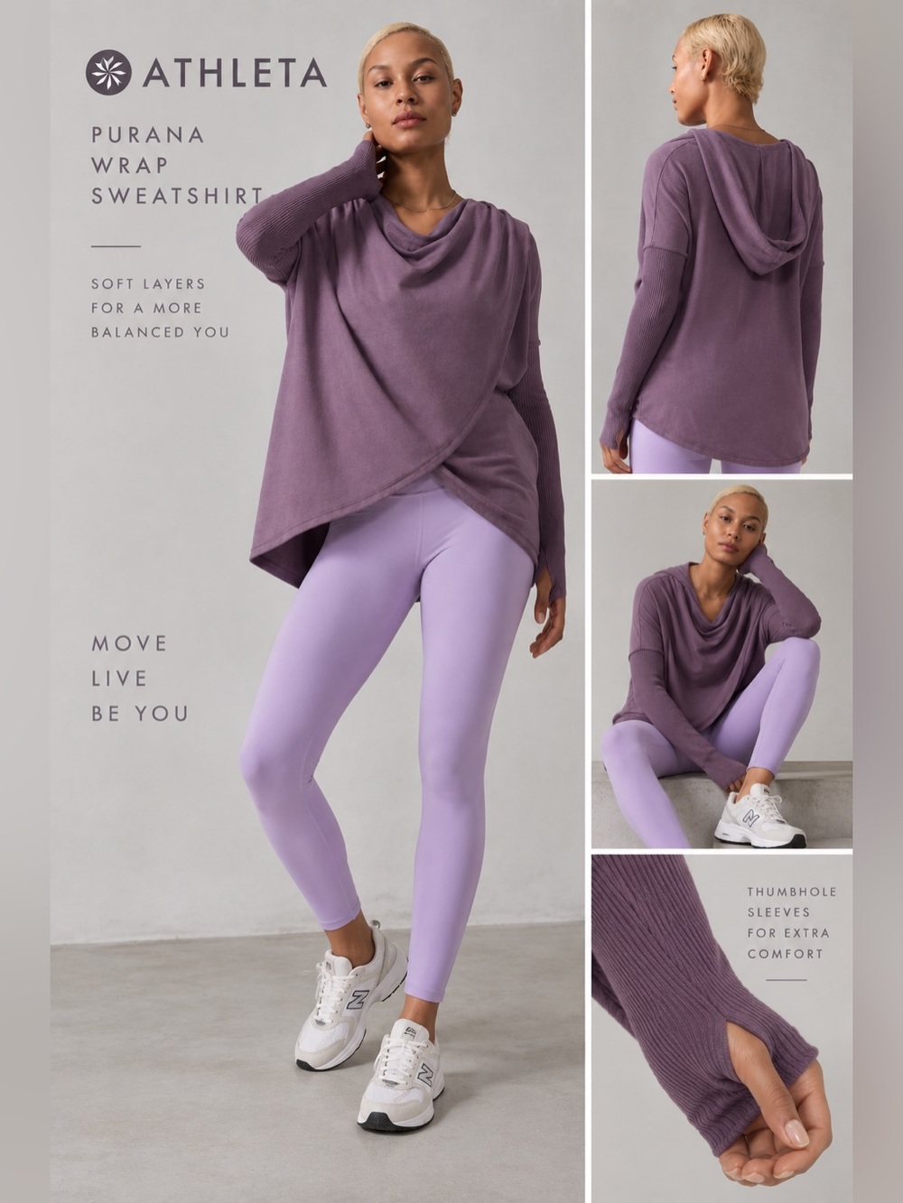 Athleta Purana Wrap Sweatshirt Women M Purple Plum Hooded Cardigan Modal